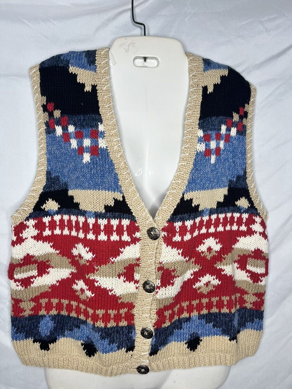 Western Look Knit Sweater Vest Size M Ramie Cotton Cambridge Country Store